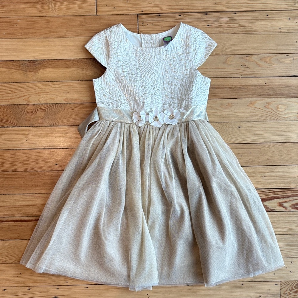 Dollie & Me Elegant Cream and Gold Dress